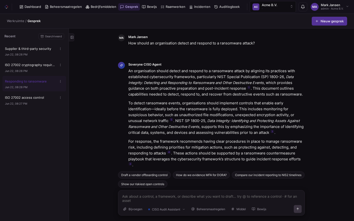 Chat met de AI security-agent