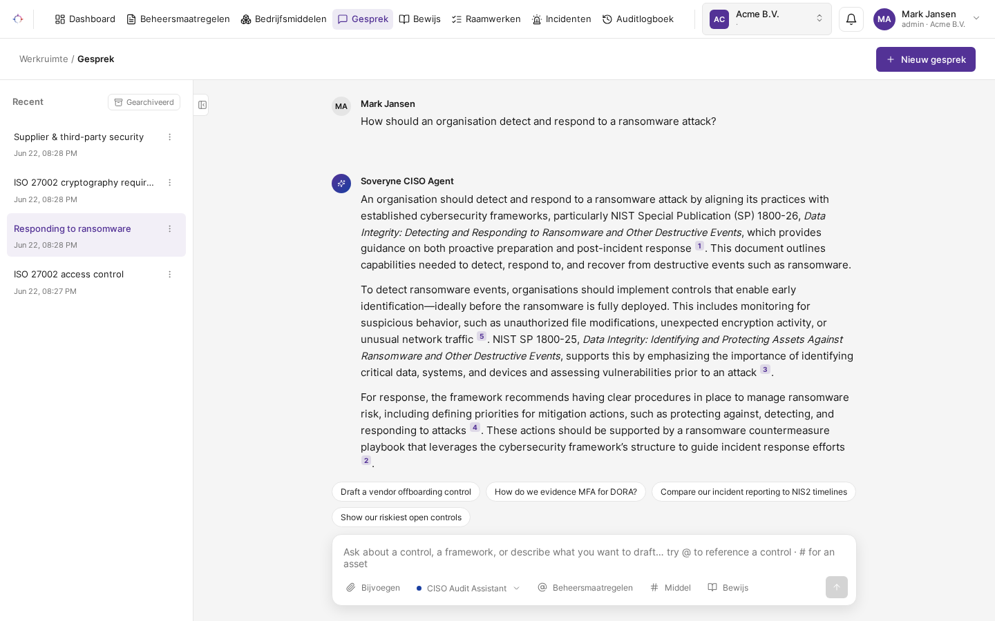 Chat met de AI security-agent